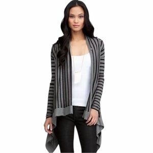 bebe Black and Gray Striped Draped Long Sleeve Knit Cardigan Sweater Size Small